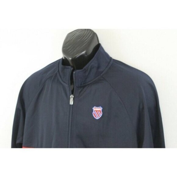 K Swiss Men Track Jacket Top Shot Minimalist Colorblock Logo Zip Blue Sz L - Picture 7 of 15